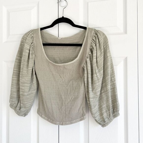 Free People Washed Pine Green Puff Sleeve Top Women's Size X-Small XS - Picture 2 of 7